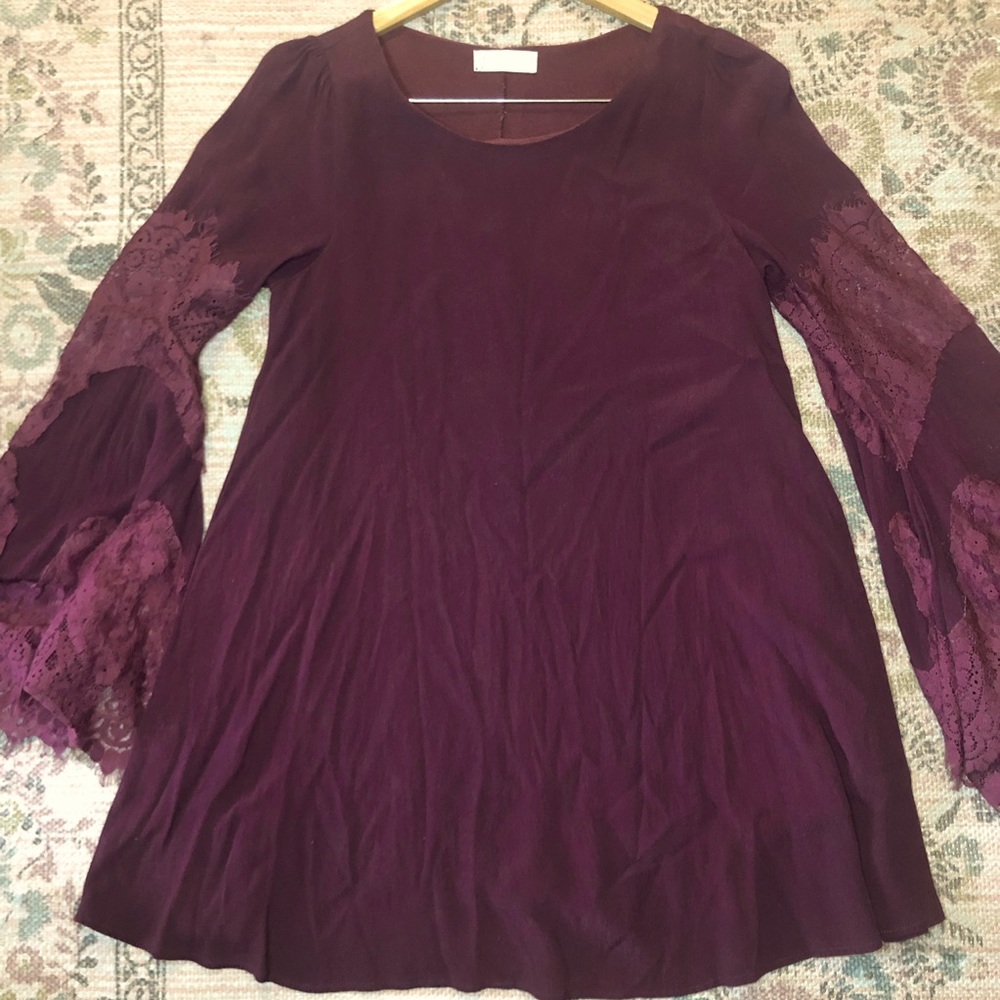 Altar’d State Maroon Bell Sleeve Midi Dress